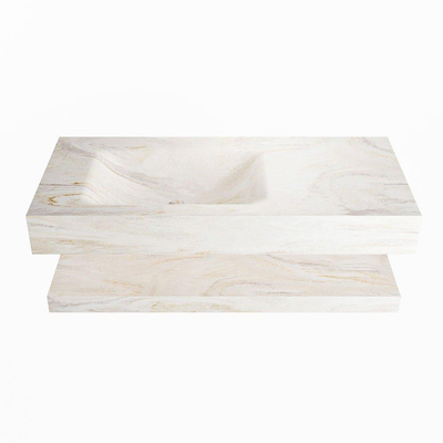 Mondiaz ALAN-DLUX Ensemble de meuble - 100cm - meuble Ostra mat - 0 tiroirs - Lavabo Cloud Ostra suspendu - vasque Gauche - 0 trous de robinet