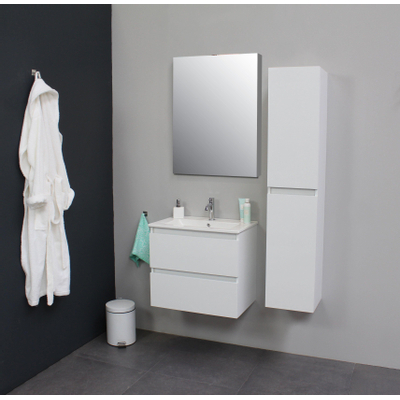 Basic Bella Meuble avec lavabo en porcelaine 1 trou de robinet 60x55x46cm avec armoire toilette à 1 porte gris Blanc brillant