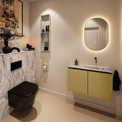 MONDIAZ TURE-DLUX Meuble de toilettes 80cm Oro. Lavabo EDEN Glace position droite. Sans trou de robinet.