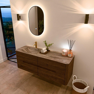 Mondiaz CIRO-DLUX Badkamermeubelset - 140x45x50cm - Solid surface wastafel Oza - 1 wasbak Links - 1 kraangat - 4 lades - Dusk