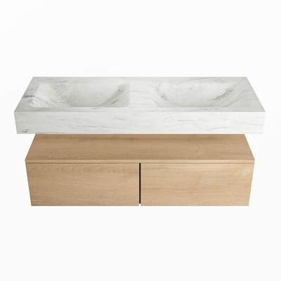 MONDIAZ ALAN - DLUX Badkamermeubelset - 120cm - onderkast - Washed Oak - 2 lades - vrijhangende wastafel - 2 wasbakken - 2 kraangaten - Opalo