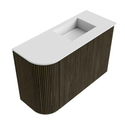 Mondiaz JOYA Meuble de salle de bains 61,6cm - arrondi gauche couleur Shadow - Vasque FAYE position Droite Sans trou de robinet couleur Talc