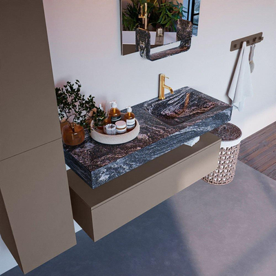 Mondiaz ALAN-DLUX Ensemble de meuble - 120cm - meuble Smoke mat - 1 tiroir - Lavabo Cloud Lava suspendu - vasque Droite - 1 trou de robinet