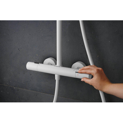 Hansgrohe Pulsify S Puro Ensemble de douche de pluie thermostatique - 26cm - douche de tête ronde - douchette sur barre - blanc mat