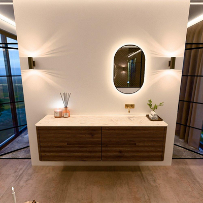 Mondiaz CIRO-DLUX Badkamermeubelset - 170x45x50cm - Solid surface wastafel Ostra - 1 wasbak Rechts - zonder kraangaten - 4 lades - Dusk