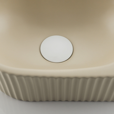 Fugaflow Efficiente Pietra Ensemble lave-mains – 40 x 21,5 x 12 cm – droite – nervuré – demi-rond – 1 trou pour robinet – céramique – robinet pour lave-mains blanc mat – bonde d’évacuation – siphon extra-plat – beige