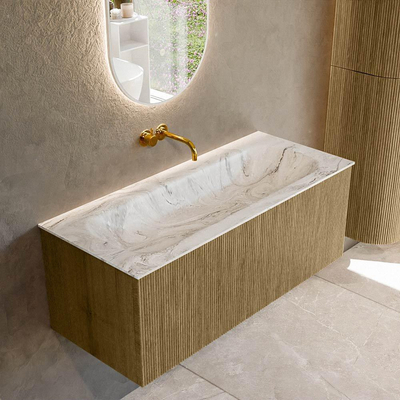 Mondiaz KURVE-DLUX Badkamermeubelset - 110x46x40cm - 1 lade - wastafel solid surface - midden - zonder kraangat - Dusk