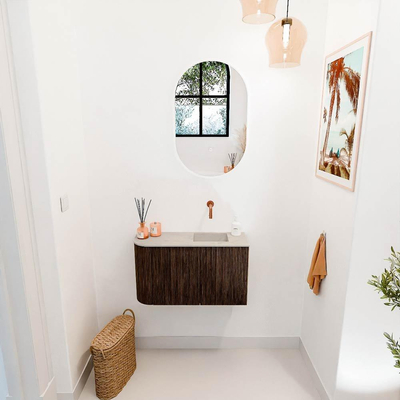 Mondiaz JOYA-DLUX 71.6cm toiletmeubel - ronding links kleur Walnut - Wastafel FAYE positie Rechts Zonder kraangat kleur Opalo.