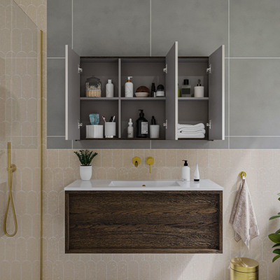 Saniclass Holz Frame Armoire miroir - 100x63x16cm - incluant panneaux latéraux - Chêne charcoal