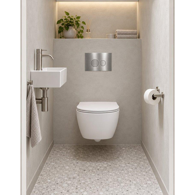 QeramiQ Dely Swirl Compact Ensemble WC - réservoir encastré QeramiQ flush - abattant 25 mm - plaque de commande métallique inox - boutons ronds - blanc mat