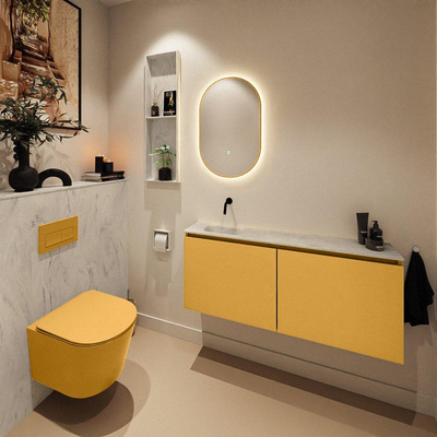 MONDIAZ TURE-DLUX meuble de toilettes 120 cm Ocher. EDEN lavabo Opalo position gauche. Sans trou de robinet.