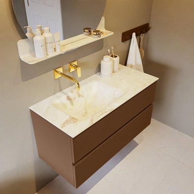 Mondiaz VICA-DLUX Ensemble meuble de salle de bains - 100cm - rustique - 2 tiroirs - Lavabo encastré CLOUD - gauche - sans trou de robinet - couleur Frappe - Version XL 60cm de hauteur