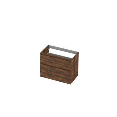 INK Wastafelonderkast - 80x45x65cm - 2 lades - greeploos - met houten keerlijst - MFC - Noten