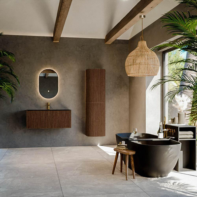 MONDIAZ KURVE Meuble de salle de bains 100cm couleur Walnut avec 1 tiroir. Lavabo BIG MEDIUM centré 1 trou de robinet Urban.