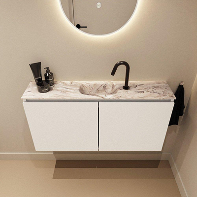 MONDIAZ TURE-DLUX Meuble toilette - 100cm - Talc - EDEN - vasque Glace - position centrale - 1 trou de robinet