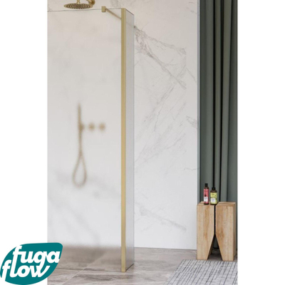 FugaFlow Eccelente Vetro zijwand - 40x200cm - mat glas - 8mm - met hoekprofiel - geborsteld messing -