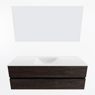 Mondiaz VICA ensemble de meuble de salle de bain - 140cm - meuble sous-vasque marron foncé - 2 tiroirs - lavabo cloud milieu - sans trous de robinet - couleur talc - miroir LED - version XL 60cm de haut