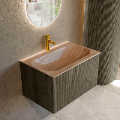 MONDIAZ KURVE-DLUX Meuble de salle de bains 70cm couleur Shadow avec 1 tiroir et 0 porte. Lavabo BIG SMALL Central 1 trou de robinet Saba.
