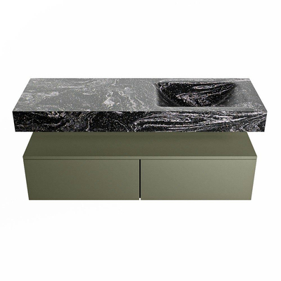 Mondiaz ALAN-DLUX Ensemble de meuble - 130cm - meuble Army mat - 2 tiroirs - Lavabo Cloud Lava suspendu - vasque Droite - 1 trou de robinet