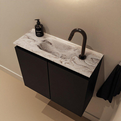 MONDIAZ TURE-DLUX Meuble toilette - 60cm - Urban - EDEN - vasque Glace - position centrale - 1 trou de robinet