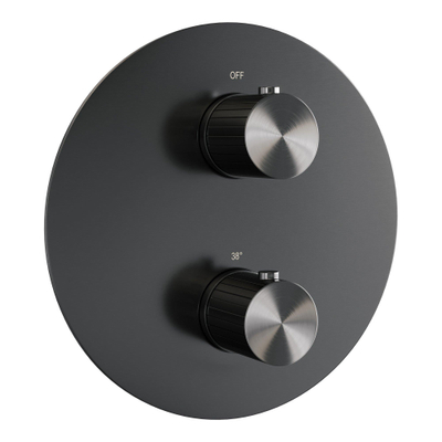 BRAUER Stripe Douche de tête thermostatique encastrée - 3 voies - ronde - SET 37 - pomme de douche 25cm - bras mural droit - douchette à main barre - flexible de douche - coude de raccord mural - gunmetal brossé PVD