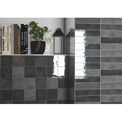 ÉCHANTILLON Terravito Quivaro Carreau mural - 6,5x26cm - Anthracite brillant (anthracite)