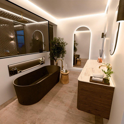 Mondiaz CIRO-DLUX Meuble de salle de bains - 170x45x50cm - Plan vasque Solid surface Ostra - 1 lavabo à droite - sans trous de robinetterie - 4 tiroirs - Dusk