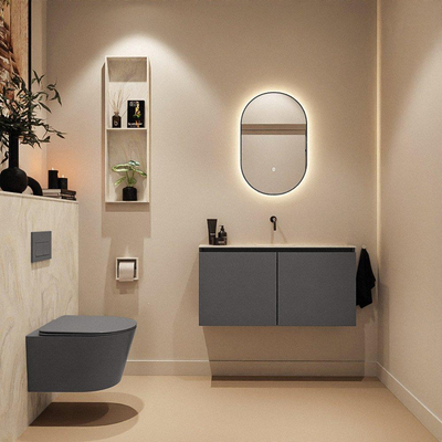 MONDIAZ TURE-DLUX Meuble toilette - 100cm - Dark Grey - EDEN - vasque Ostra - position centrale - sans trou de robinet