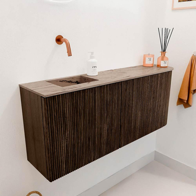 Mondiaz JOYA-DLUX 101.6cm toiletmeubel - ronding rechts kleur Walnut - Wastafel FAYE positie Links Zonder kraangat kleur Arena.