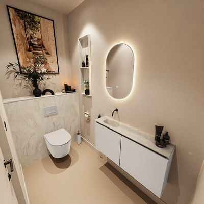 MONDIAZ TURE-DLUX 100cm toiletmeubel Linen. EDEN wastafel Ostra positie links. Zonder kraangat.