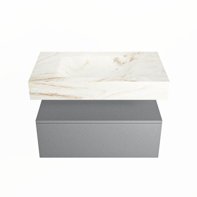 MONDIAZ ALAN - DLUX Badkamermeubelset - 80cm - onderkast - Plata - 1 lade - vrijhangende wastafel - wasbak midden - 0 kraangaten - Frappe