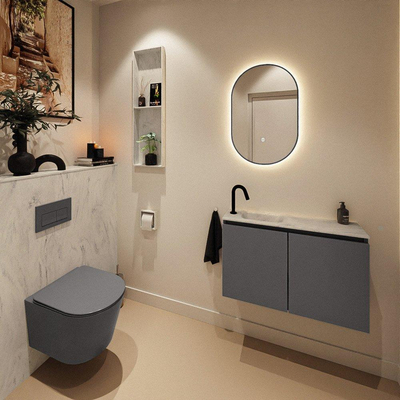 MONDIAZ TURE-DLUX Meuble toilette - 80cm - Dark Grey - EDEN - vasque Opalo - position gauche - 1 trou de robinet