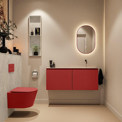 MONDIAZ TURE-DLUX Meuble toilette - 120cm - Fire - EDEN - vasque Opalo - position droite - sans trou de robinet