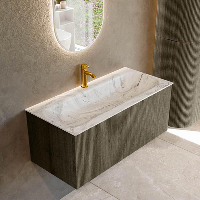Mondiaz KURVE-DLUX Ensemble de meuble de salle de bains - 100x46x40cm - 1 tiroir - lavabo solid surface - central - 1 trou de robinet - Shadow