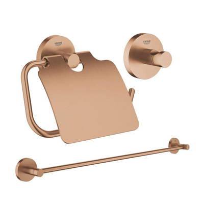 GROHE Essentials ensemble d’accessoires 3 pièces avec porte-serviettes, patère et porte-rouleau de papier toilette avec couvercle Brushed warm sunset