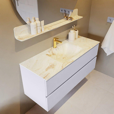 Mondiaz VICA-DLUX Ensemble de meuble de salle de bain - 120cm - meuble sous-vasque cale - 2 tiroirs - lavabo encastrée cloud milieu - 1 trou de robinet - version haute de 60cm - frape