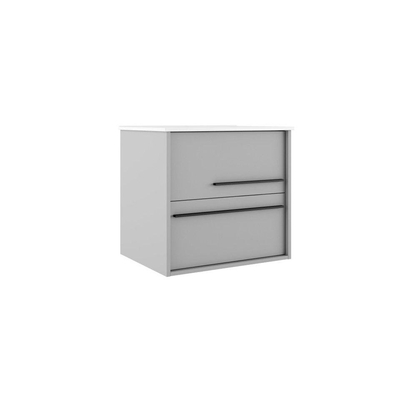 Saniclass Prime Essential Ensemble meuble de salle de bains - 60x55x46cm - 1 vasque ovale blanche - 1 trou de robinet - 2 tiroirs - miroir rectangulaire - mat greige (gris)