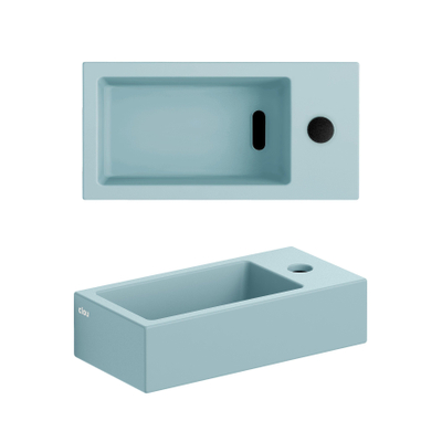 Clou Flush 3 lave-mains 36x18cm avec trou de robinet à droite bleu mat céramique