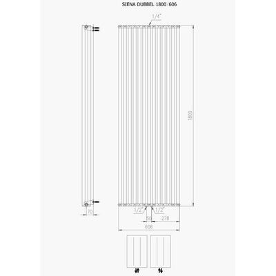 Plieger Siena designradiator verticaal dubbel 1800x606mm 2030W wit structuur