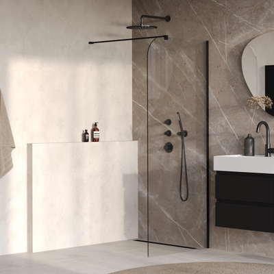 BRAUER Orion Paroi de douche à l'italienne - 100x200cm - verre transparent - traitement anticalcaire - Noir Mat