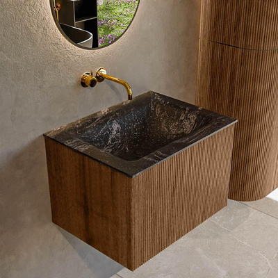 MONDIAZ KURVE-DLUX 60cm Meuble salle de bain - couleur Walnut - 1 tiroir - vasque CLOUD centre - sans trou de robinet - couleur Lava