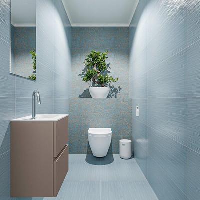 MONDIAZ ADA Toiletmeubel 40x30x50cm met 1 kraangaten 2 lades smoke mat Wastafel Lex rechts Solid Surface Wit