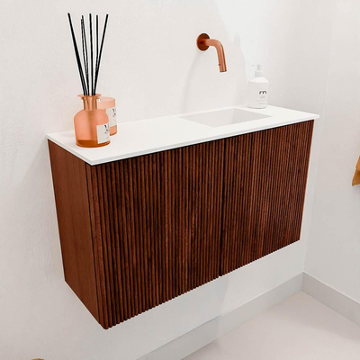 Mondiaz JOYA 70cm toiletmeubel - kleur Ruby - Wastafel FAYE positie Rechts Zonder kraangat kleur Talc.