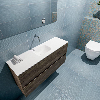 MONDIAZ ADA Toiletmeubel - 100x30x50cm - 0 kraangaten - 2 lades - dark brown mat - wasbak midden - Solid surface - Wit