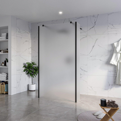 Fortifura Galeria Vrijstaande Inloopdouche - 110x200cm - glas - antikalk - 8mm veiligheidsglas - 2 zijwanden - 40cm - wandsteunen en hoekprofielen - mat zwart