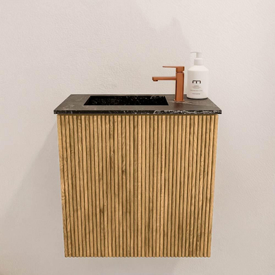 Mondiaz JOYA-DLUX 40cm toiletmeubel - kleur Oak - Wastafel FAYE positie Links 1 kraangat kleur Lava.