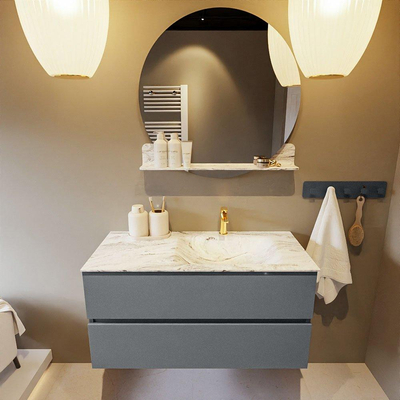 MONDIAZ VICA-DLUX Ensemble meuble de salle de bains - 100cm - meuble bas plata - 2 tiroirs - lavabo encastré cloud droit - 1 trou de robinet - version haute 60cm - glace