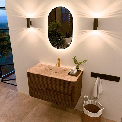 Mondiaz CIRO-DLUX Badkamermeubelset - 90x45x50cm - Solid surface wastafel Arena - 1 wasbak Midden - 1 kraangat - 2 lades - Dusk