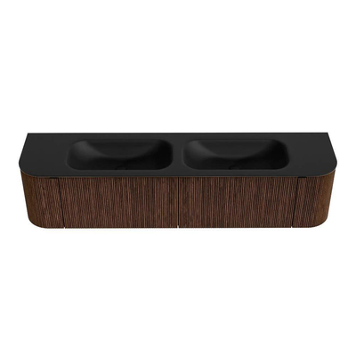MONDIAZ KURVE Meuble de salle de bains 190cm avec module 25 Len R couleur Walnut avec 2 tiroirs et 2 portes. Lavabo BIG SMALL double 2 trous de robinet Urban.