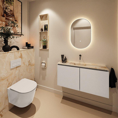 MONDIAZ TURE-DLUX Meuble toilette - 100cm - Linen - EDEN - vasque Frappe - position centrale - sans trou de robinet